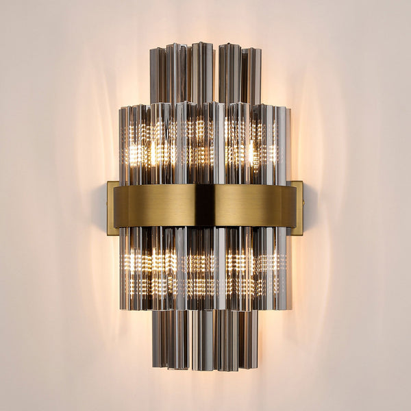 Kelly 400mm Wall Light in Brass & Smoke Glass