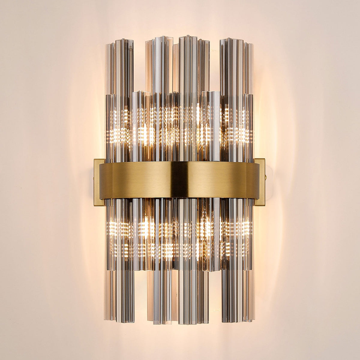 Kelly 400mm Wall Light in Brass & Smoke Glass