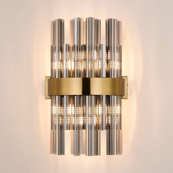 Kelly 400mm Wall Light in Brass & Smoke Glass