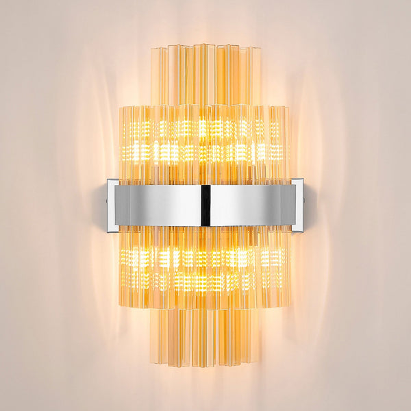 Kelly 400mm Wall Light in Polished Nickel & Amber Glass