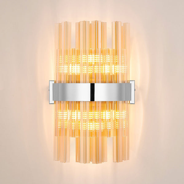 Kelly 400mm Wall Light in Polished Nickel & Amber Glass