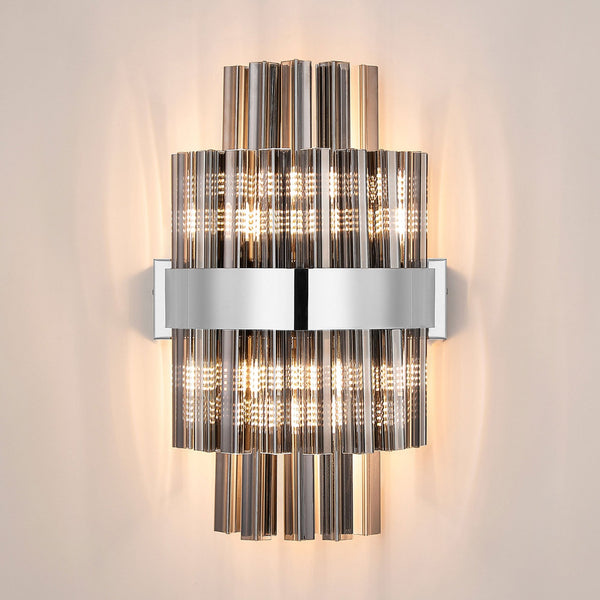 Kelly 400mm Wall Light in Polished Nickel & Smoke Glass