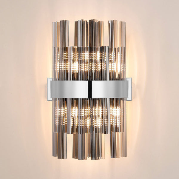 Kelly 400mm Wall Light in Polished Nickel & Smoke Glass