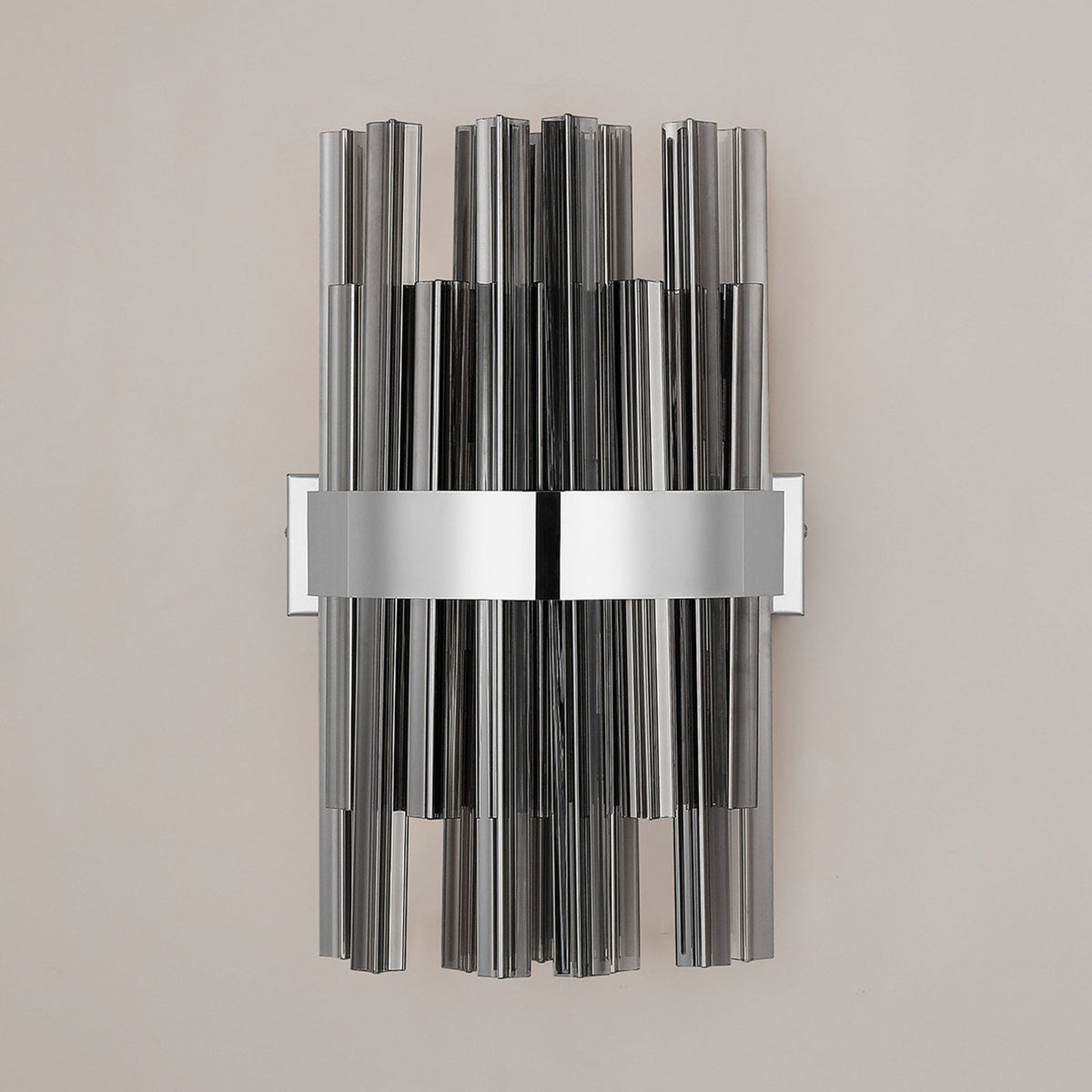 Kelly 400mm Wall Light in Polished Nickel & Smoke Glass