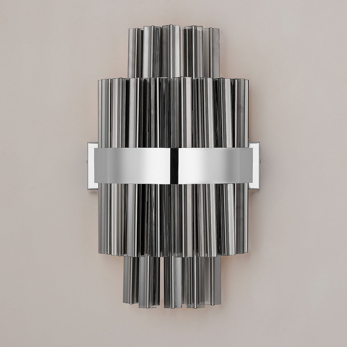 Kelly 400mm Wall Light in Polished Nickel & Smoke Glass