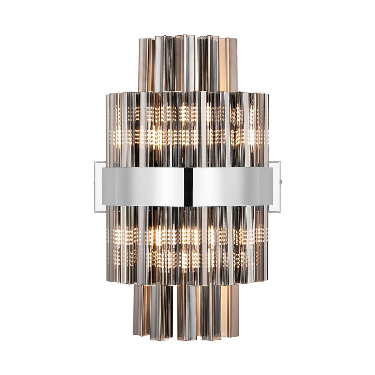 Kelly 400mm Wall Light in Polished Nickel & Smoke Glass