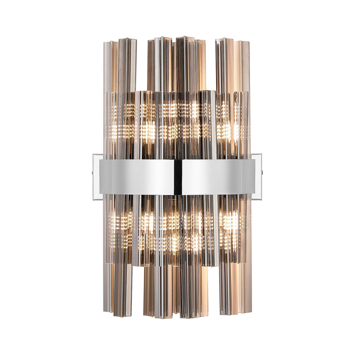 Kelly 400mm Wall Light in Polished Nickel & Smoke Glass