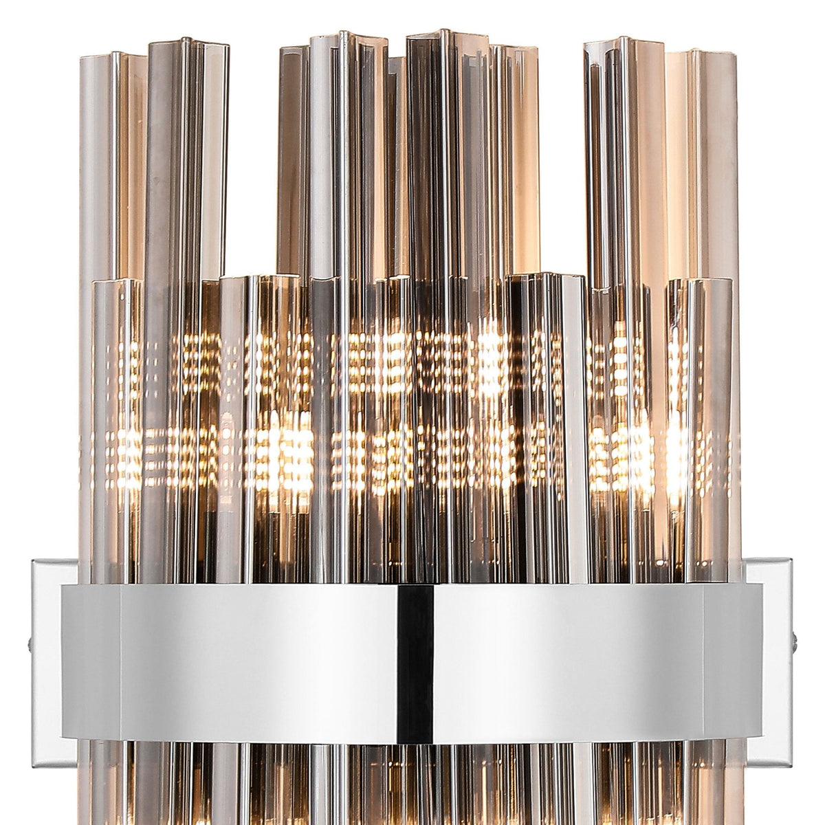 Kelly 400mm Wall Light in Polished Nickel & Smoke Glass