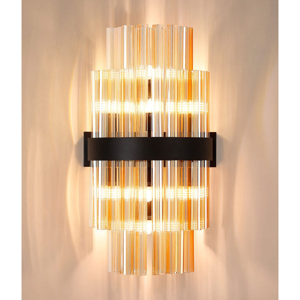 Kelly 500mm Wall Light in Satin Black & Amber Glass
