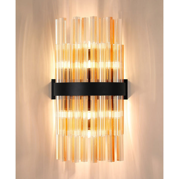 Kelly 500mm Wall Light in Satin Black & Amber Glass