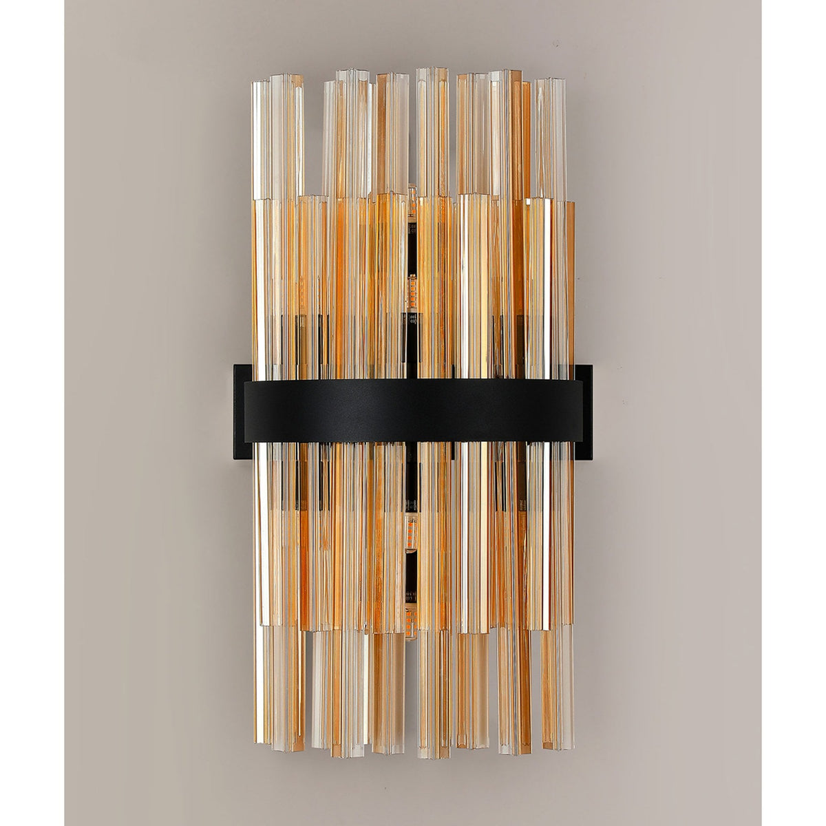 Kelly 500mm Wall Light in Satin Black & Amber Glass