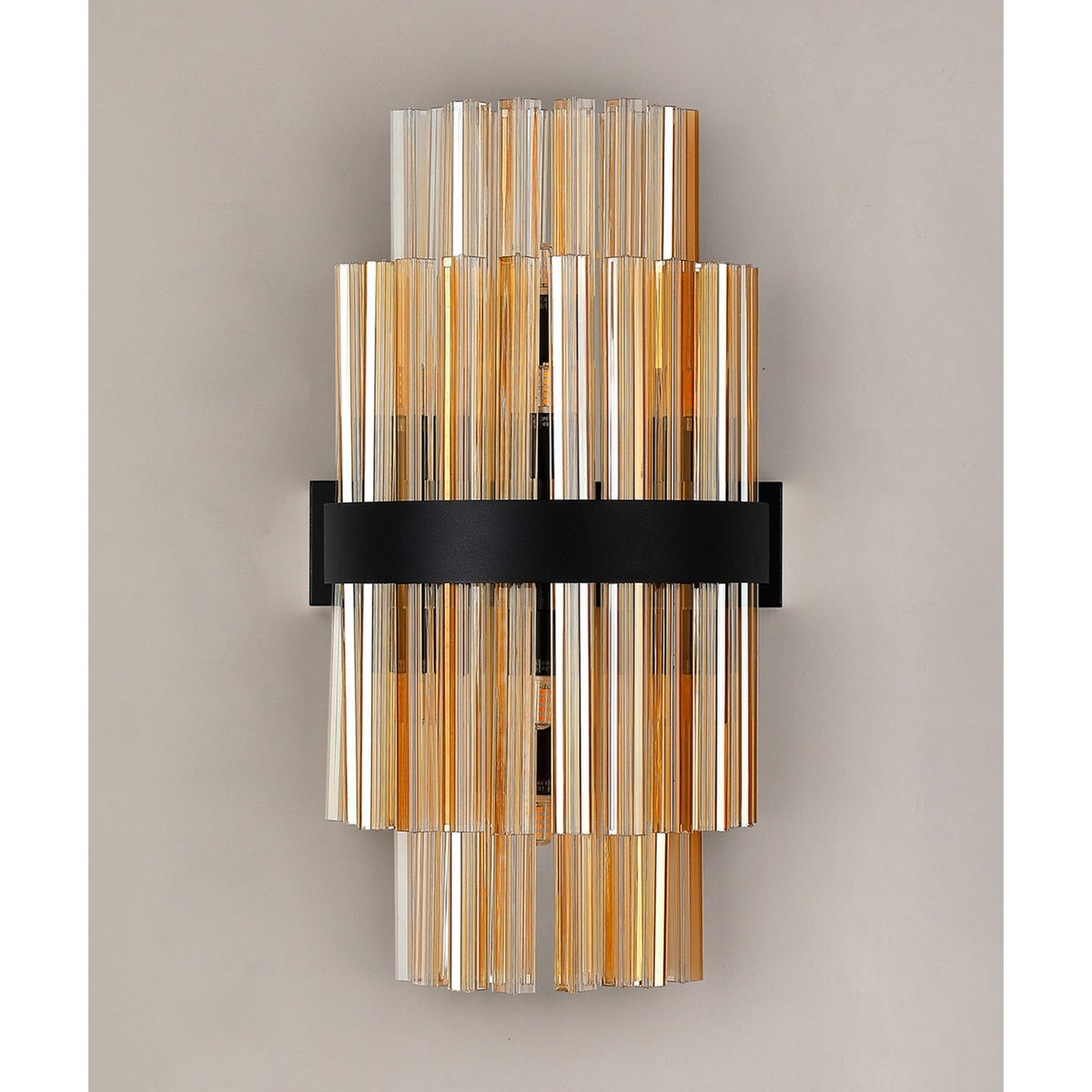 Kelly 500mm Wall Light in Satin Black & Amber Glass