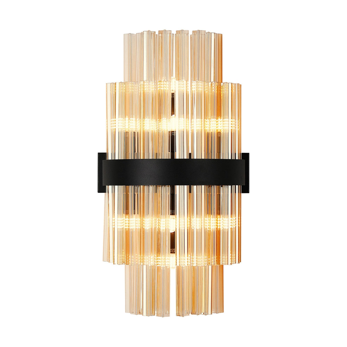 Kelly 500mm Wall Light in Satin Black & Amber Glass