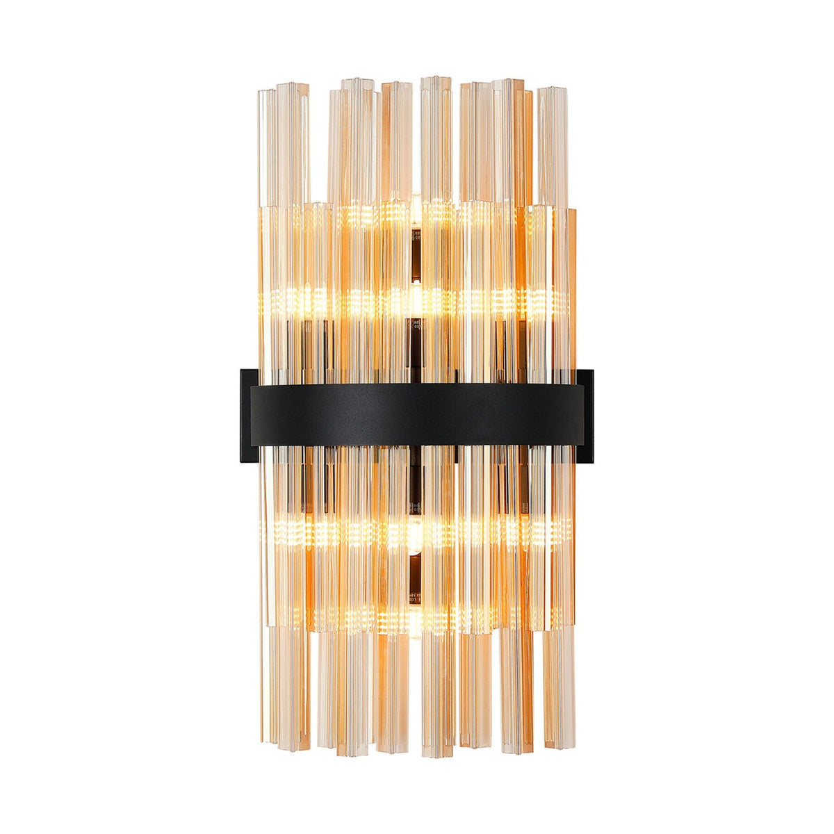 Kelly 500mm Wall Light in Satin Black & Amber Glass