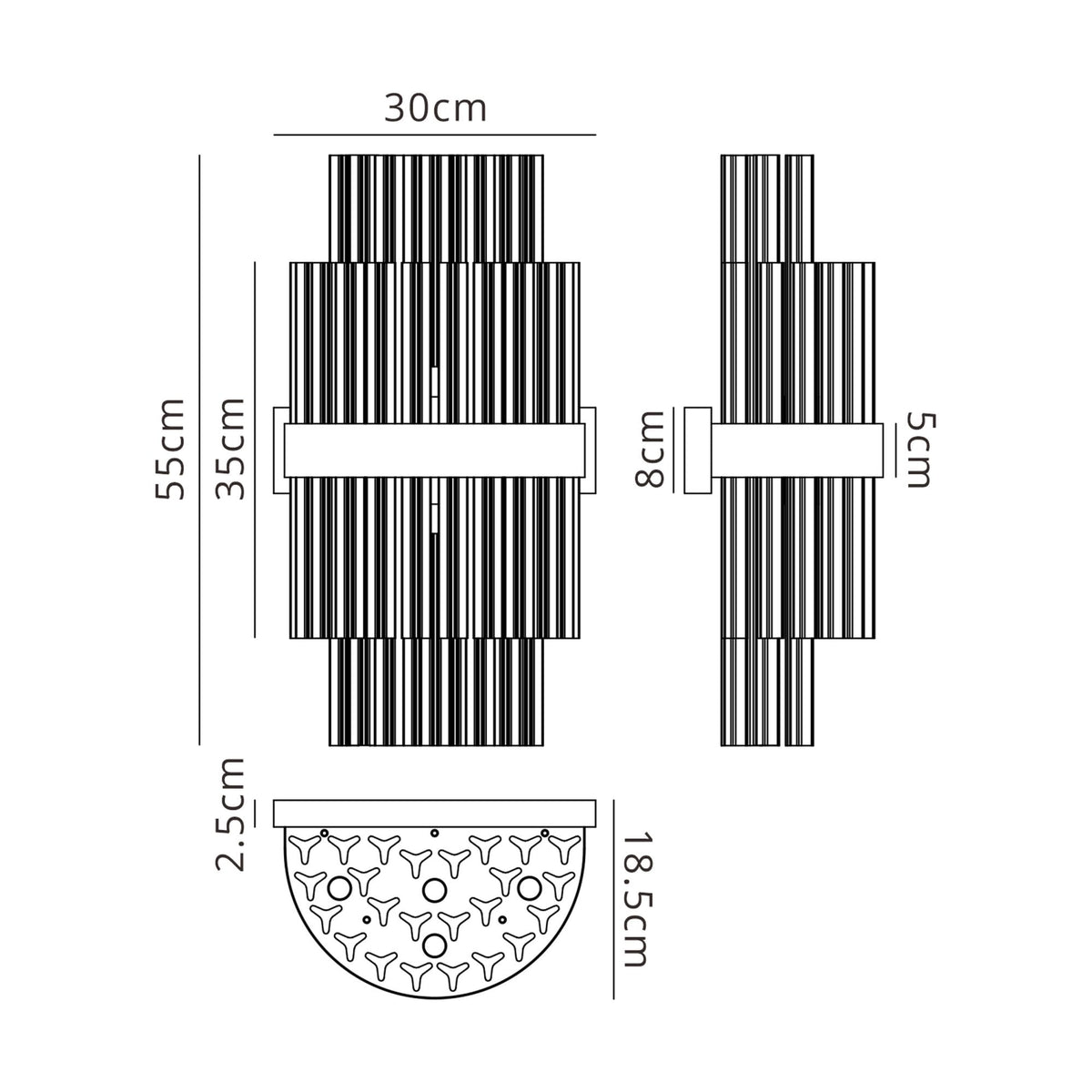 Kelly 500mm Wall Light in Satin Black & Smoke Glass