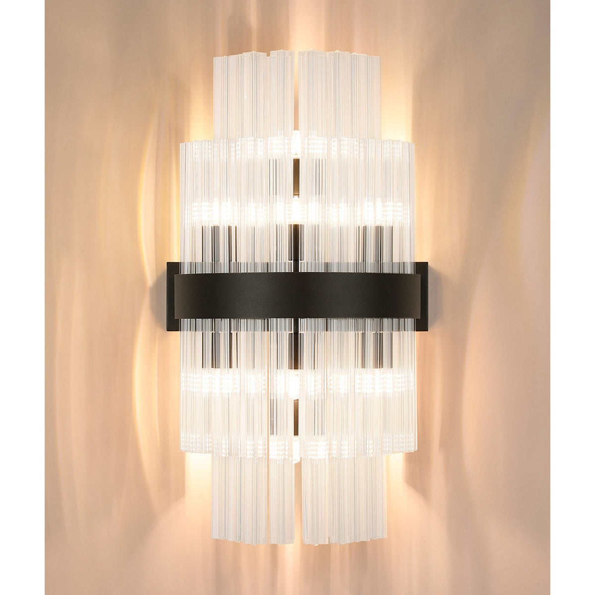 Kelly 500mm Wall Light in Satin Black & Clear Glass