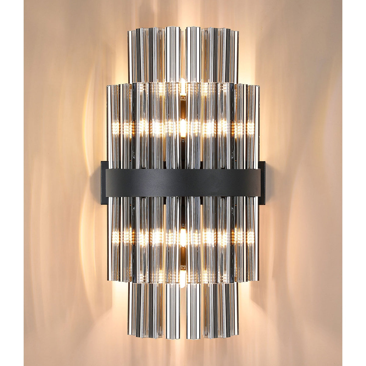 Kelly 500mm Wall Light in Satin Black & Smoke Glass