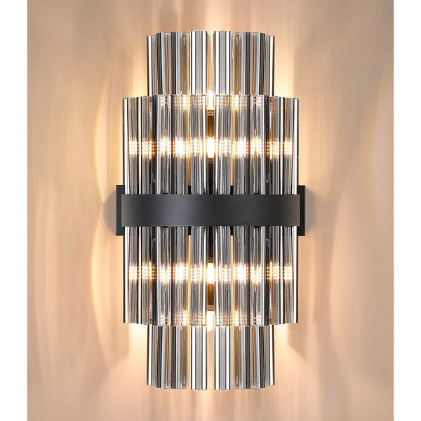 Kelly 500mm Wall Light in Satin Black & Smoke Glass