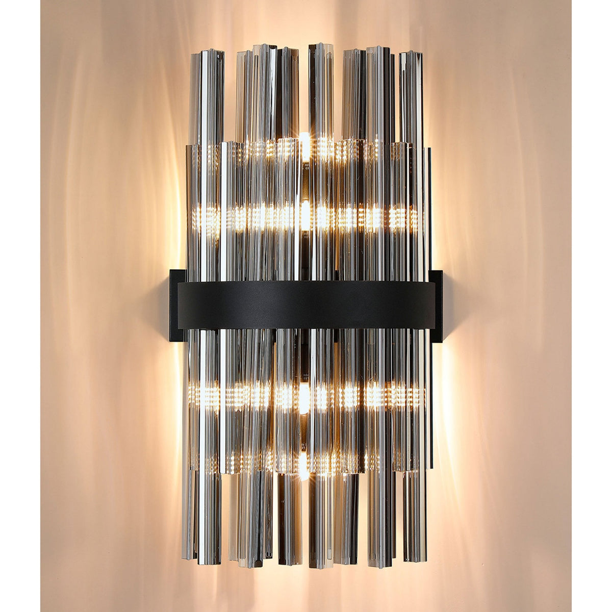 Kelly 500mm Wall Light in Satin Black & Smoke Glass
