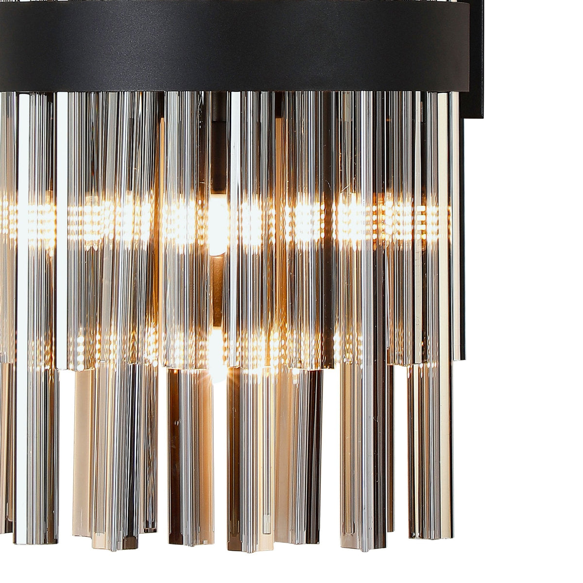 Kelly 500mm Wall Light in Satin Black & Smoke Glass