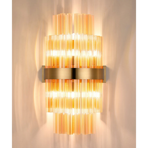 Kelly 500mm Wall Light in Brass & Amber Glass