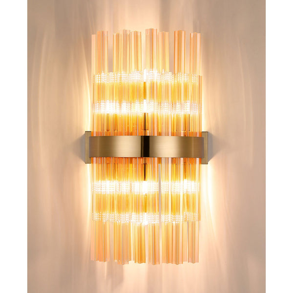 Kelly 500mm Wall Light in Brass & Amber Glass
