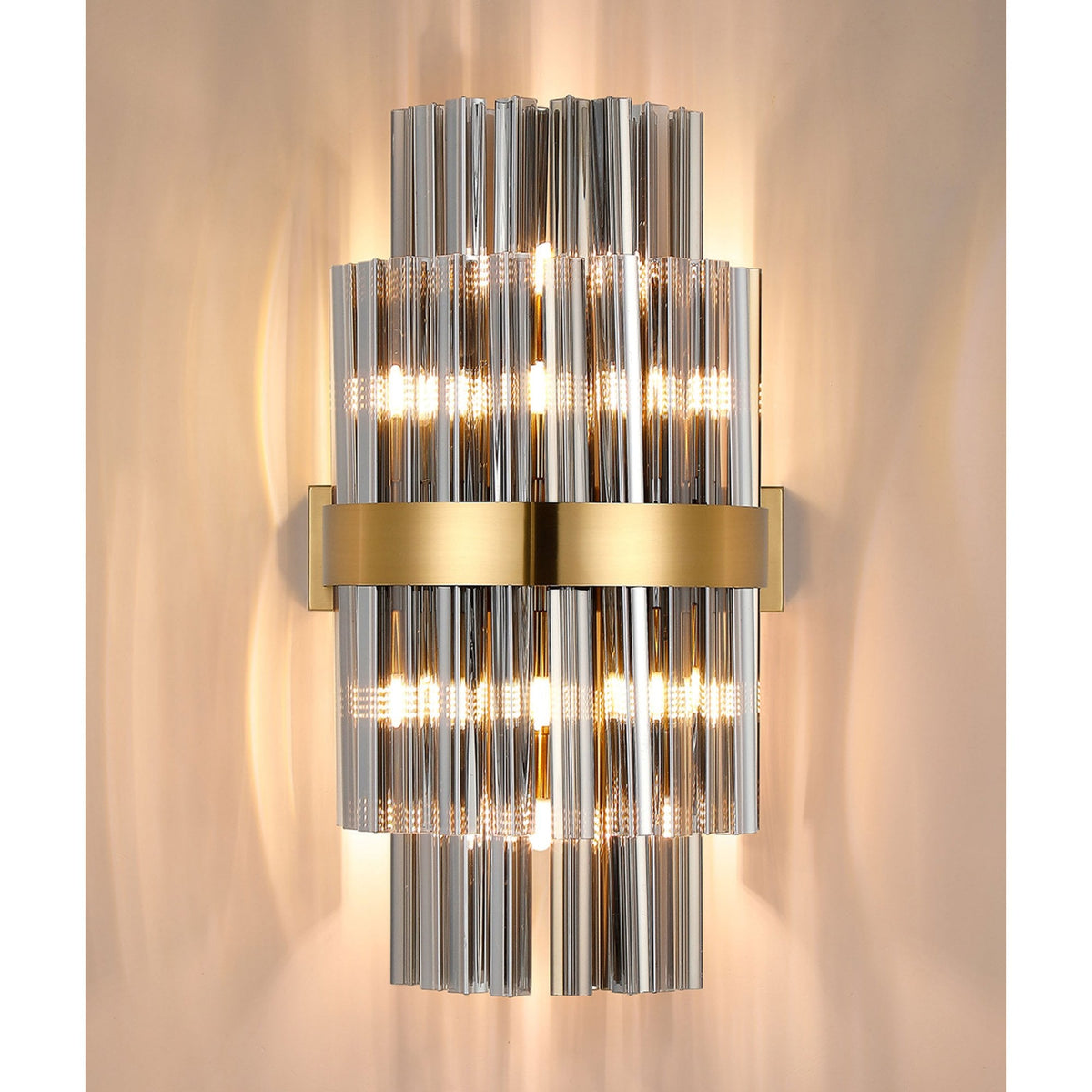 Kelly 500mm Wall Light in Brass & Smoke Glass