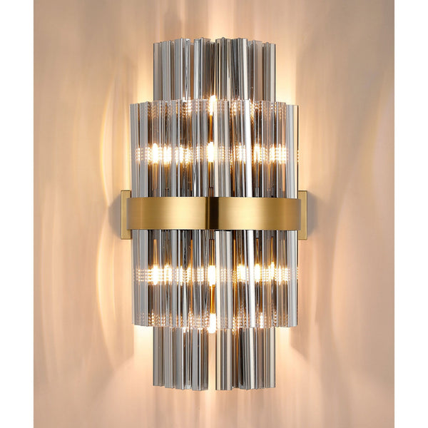 Kelly 500mm Wall Light in Brass & Smoke Glass