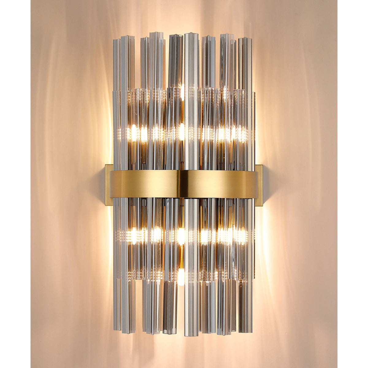 Kelly 500mm Wall Light in Brass & Smoke Glass