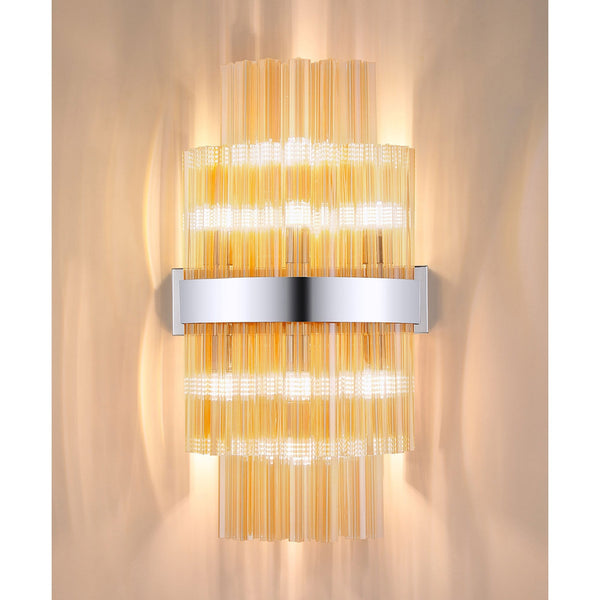 Kelly 500mm Wall Light in Polished Nickel & Amber Glass