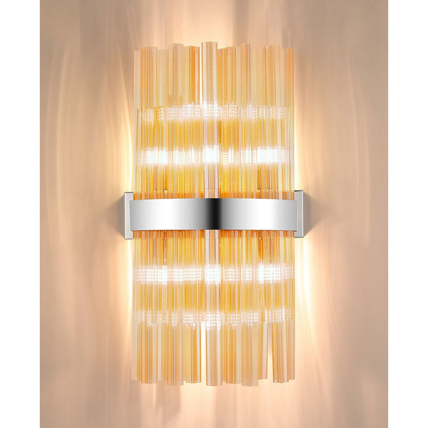 Kelly 500mm Wall Light in Polished Nickel & Amber Glass