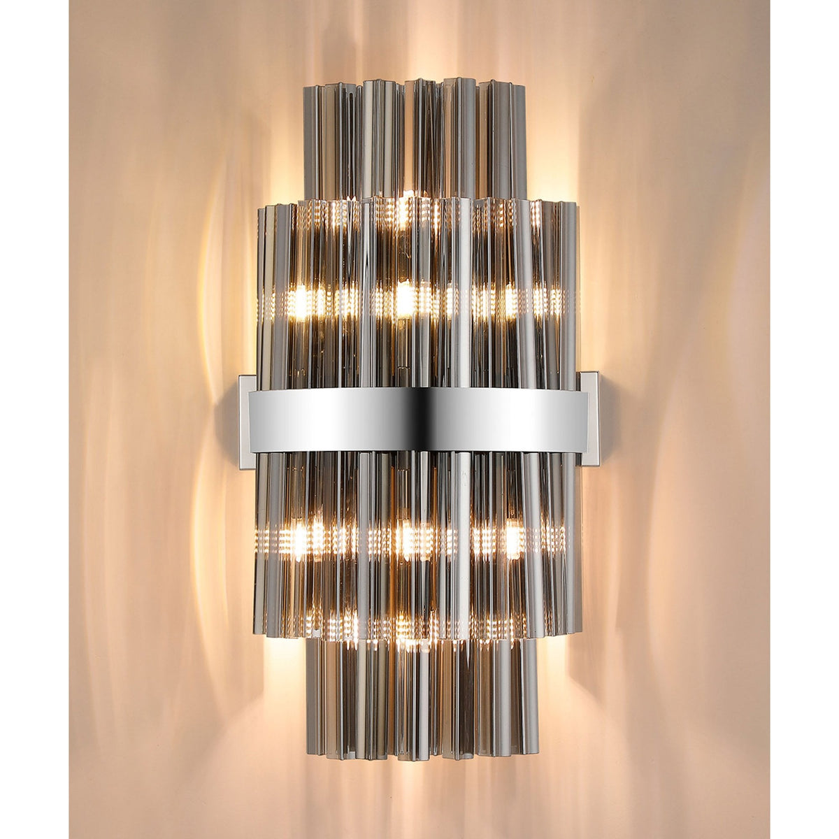 Kelly 500mm Wall Light in Polished Nickel & Smoke Glass