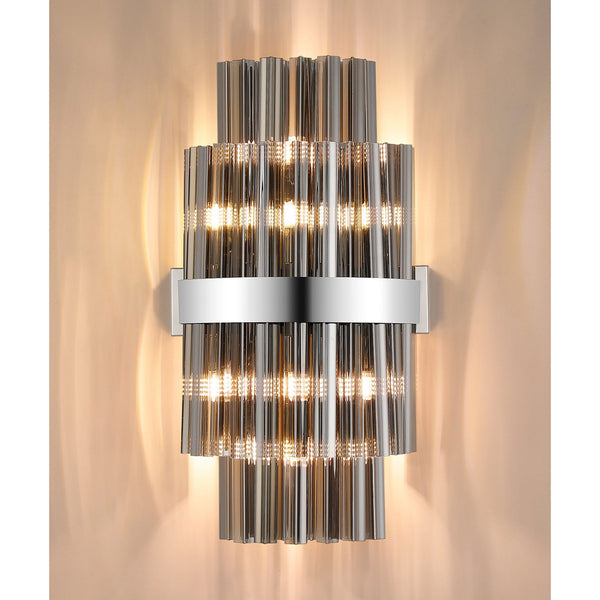 Kelly 500mm Wall Light in Polished Nickel & Smoke Glass