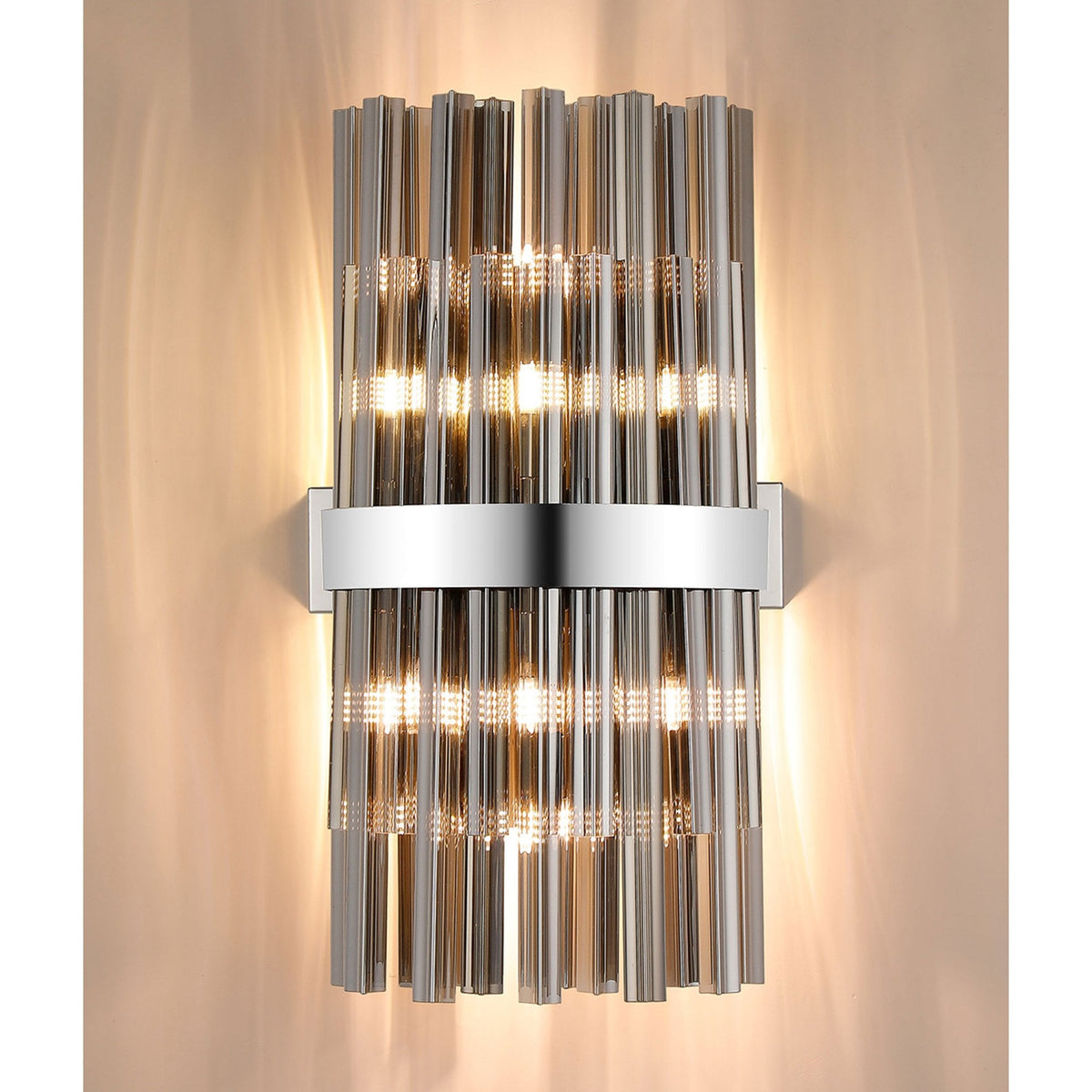 Kelly 500mm Wall Light in Polished Nickel & Smoke Glass