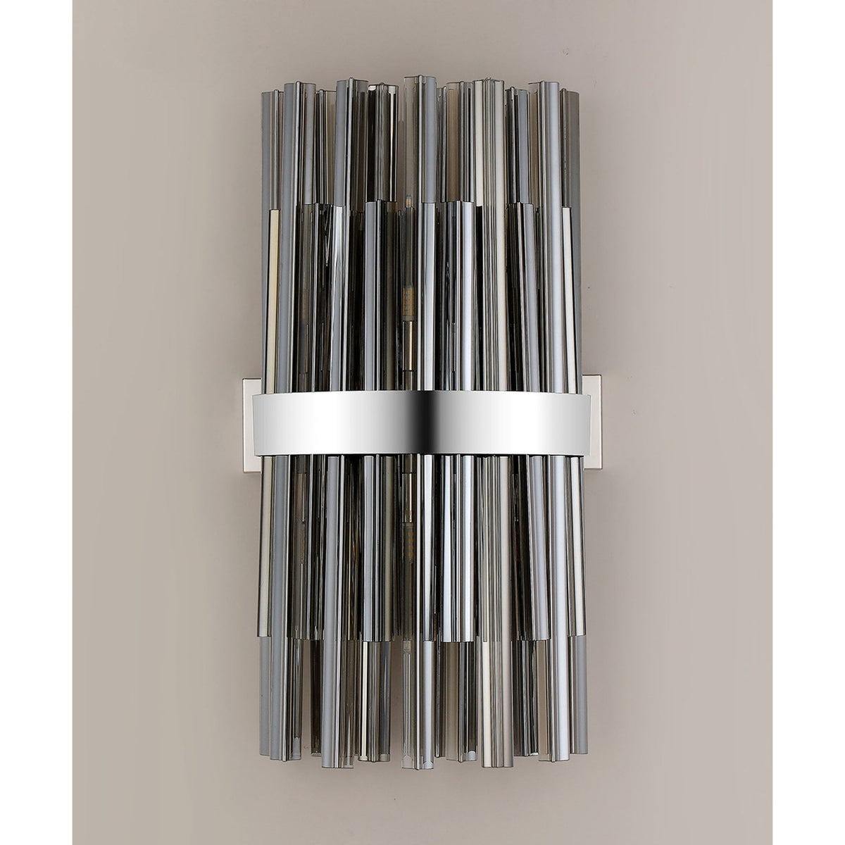 Kelly 500mm Wall Light in Polished Nickel & Smoke Glass