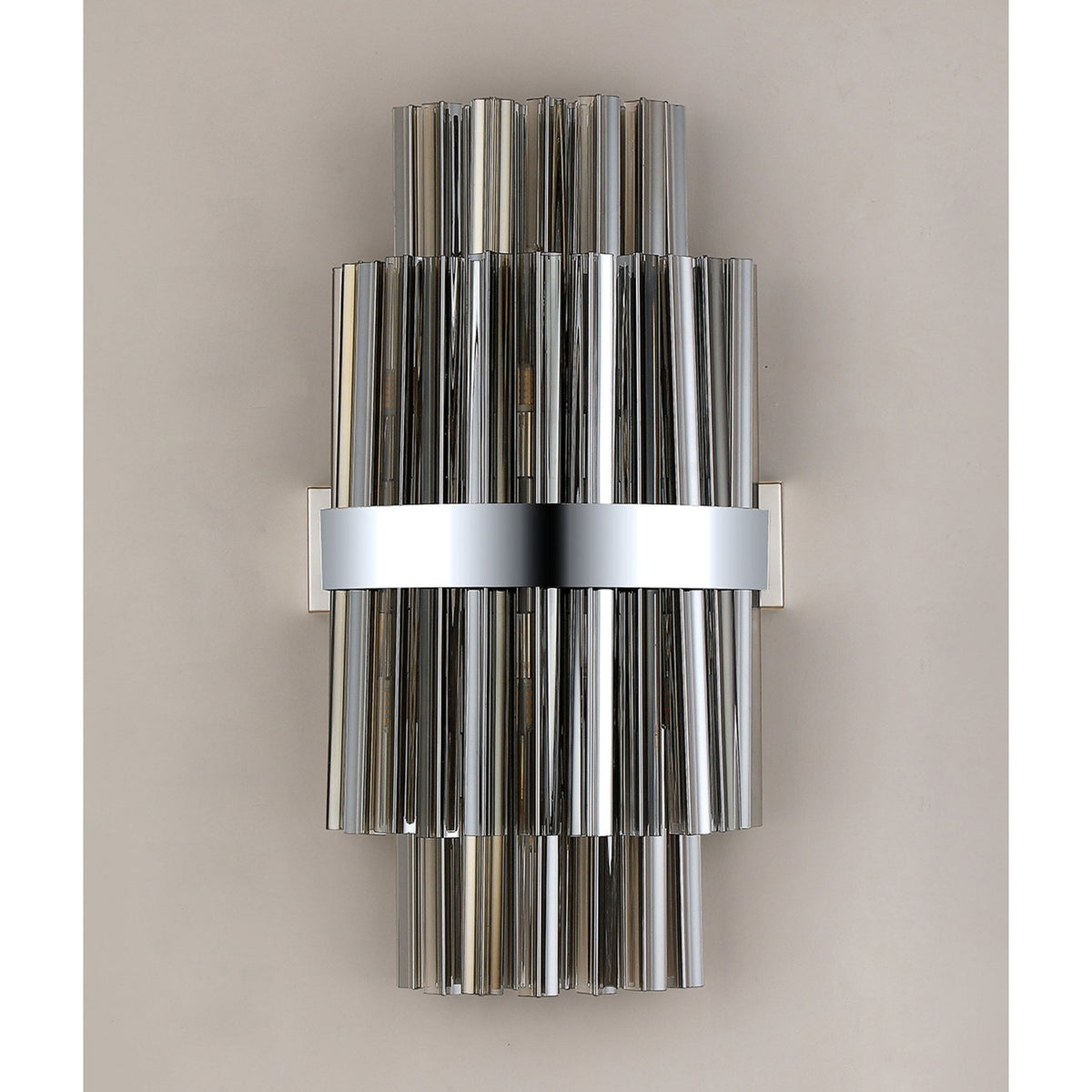 Kelly 500mm Wall Light in Polished Nickel & Smoke Glass