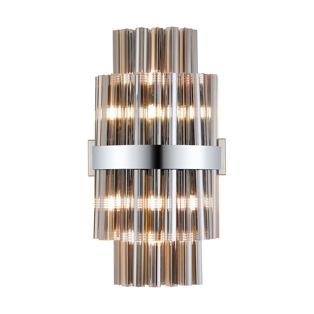 Kelly 500mm Wall Light in Polished Nickel & Smoke Glass