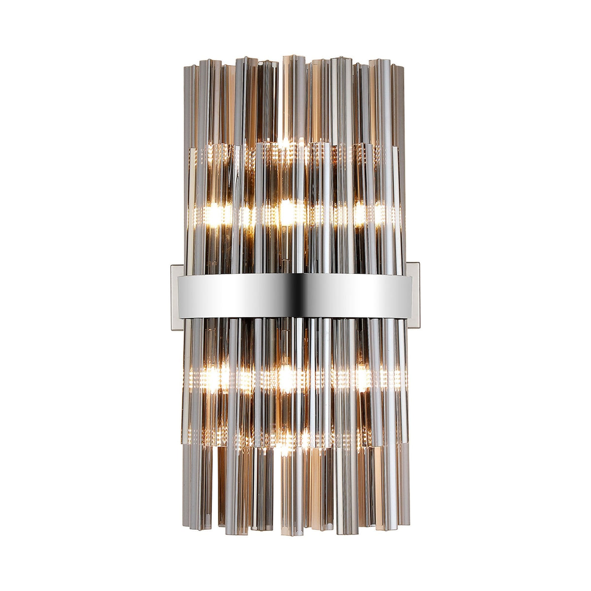 Kelly 500mm Wall Light in Polished Nickel & Smoke Glass