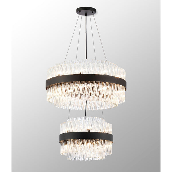 Kelly Two Tier Pendant 40cm & 60cm Tiers in Satin Black & Clear Glass