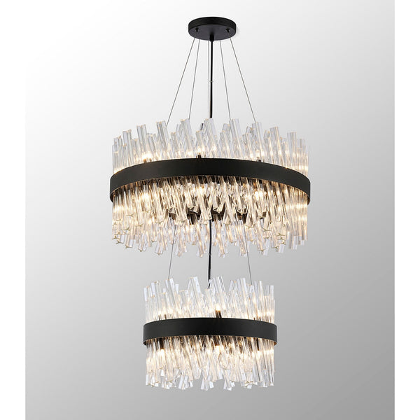 Kelly Two Tier Pendant 40cm & 60cm Tiers in Satin Black & Clear Glass