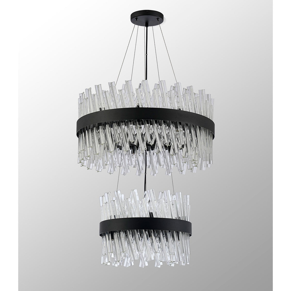 Kelly Two Tier Pendant 40cm & 60cm Tiers in Satin Black & Clear Glass