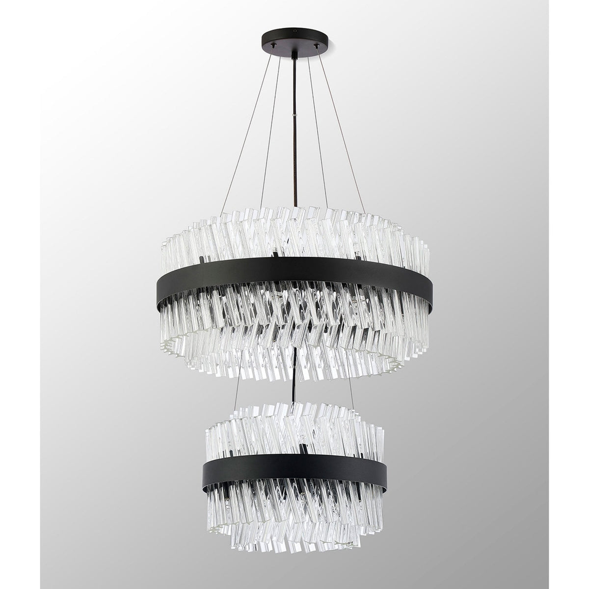 Kelly Two Tier Pendant 40cm & 60cm Tiers in Satin Black & Clear Glass