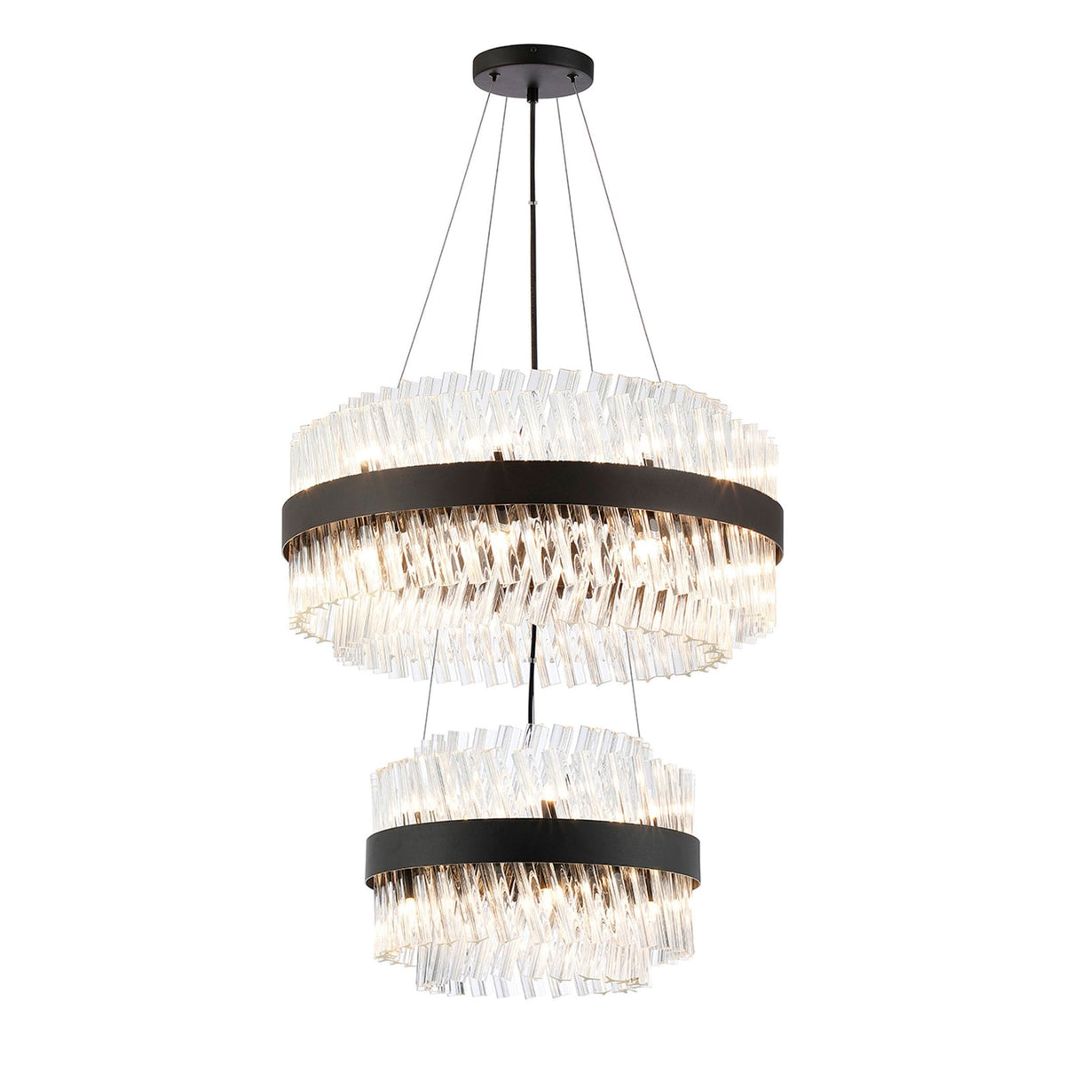 Kelly Two Tier Pendant 40cm & 60cm Tiers in Satin Black & Clear Glass