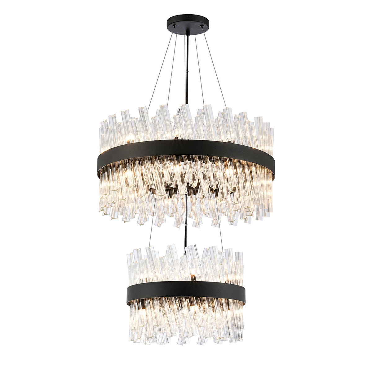 Kelly Two Tier Pendant 40cm & 60cm Tiers in Satin Black & Clear Glass