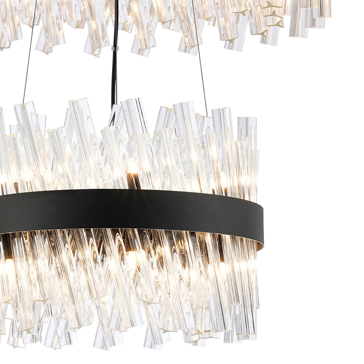 Kelly Two Tier Pendant 40cm & 60cm Tiers in Satin Black & Clear Glass