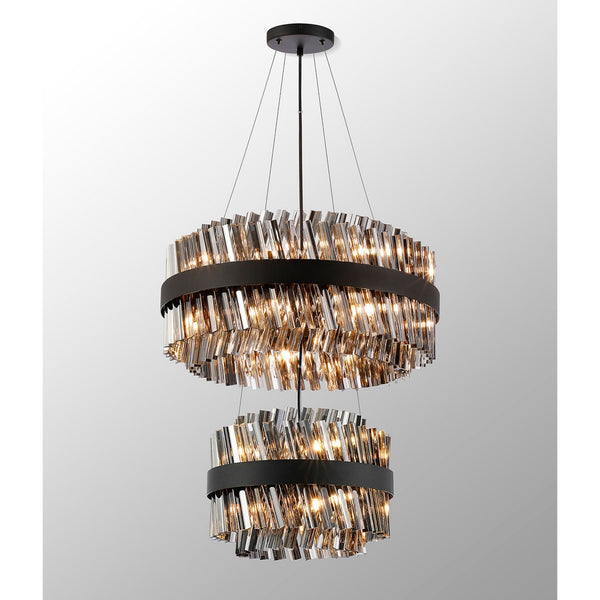 Kelly Two Tier Pendant 40cm & 60cm Tiers in Satin Black & Smoke Glass