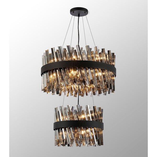 Kelly Two Tier Pendant 40cm & 60cm Tiers in Satin Black & Smoke Glass