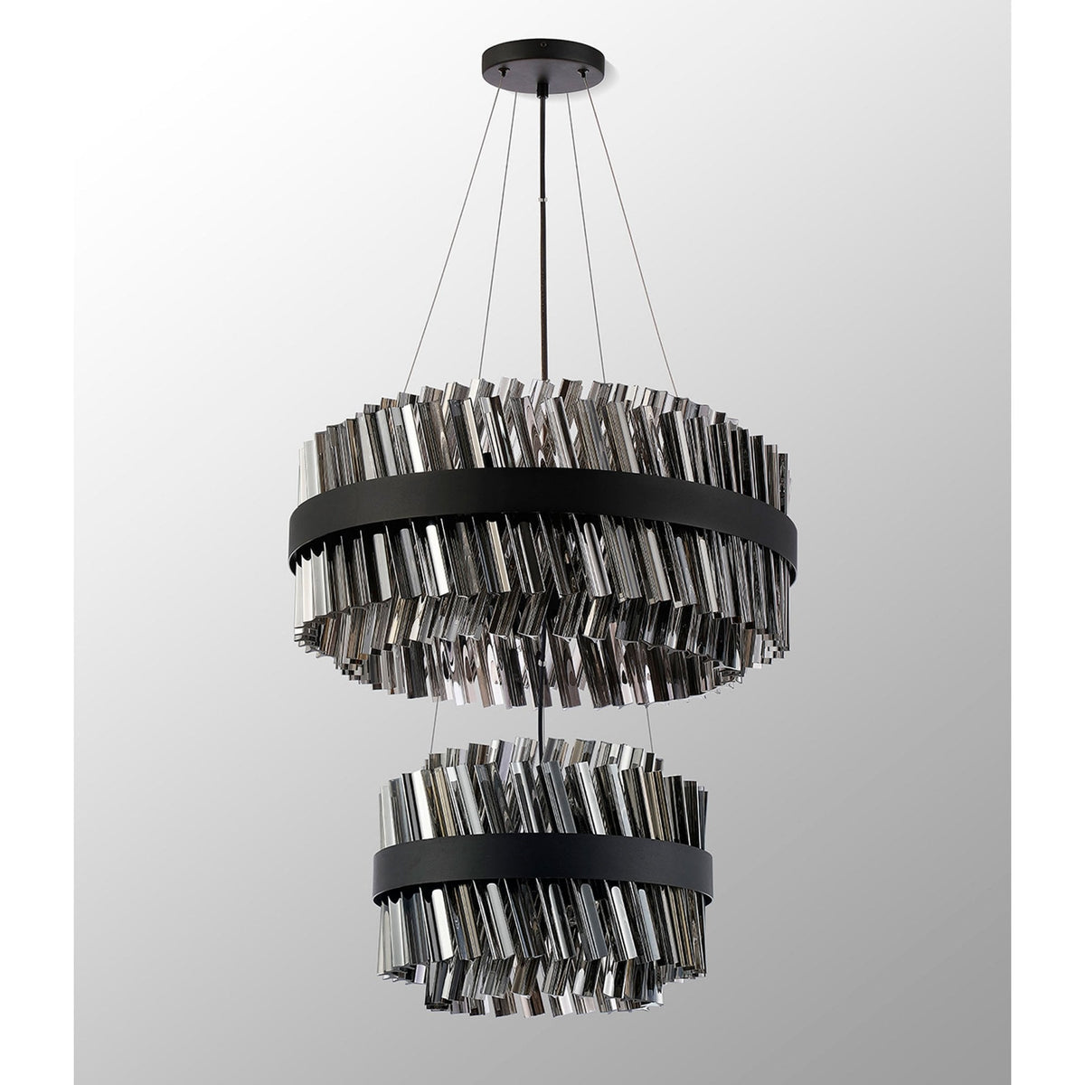 Kelly Two Tier Pendant 40cm & 60cm Tiers in Satin Black & Smoke Glass