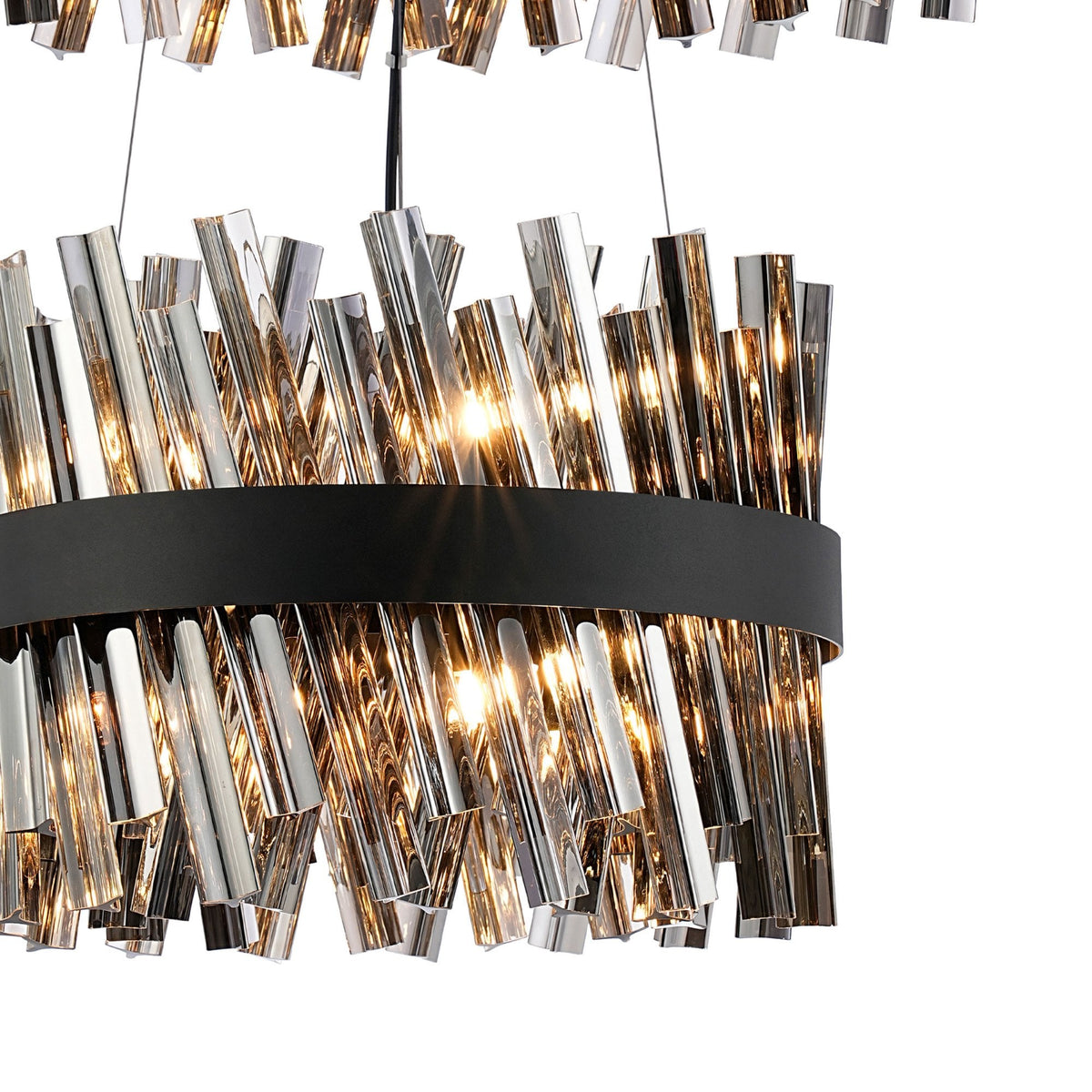 Kelly Two Tier Pendant 40cm & 60cm Tiers in Satin Black & Smoke Glass