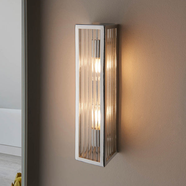 Newham Two Light Ribbed Bathroom Wall Light in Chrome